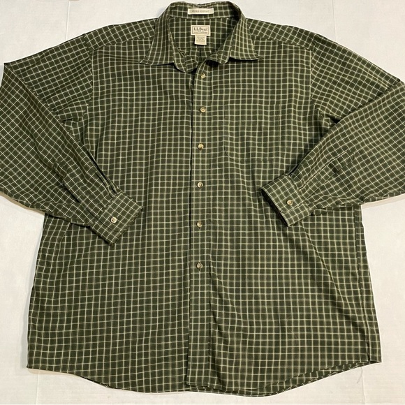 LL Bean Wrinkle Resistant Long Sleeve Green Plaid Button Shirt, Men’s XL-Reg - Picture 1 of 3
